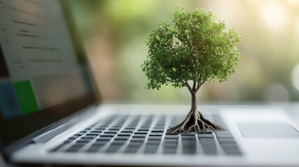 Laptop with Tree Growing from Keyboard