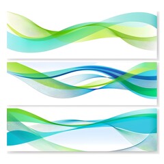 Wall Mural - Abstract vector banner set with blue and green wavy lines on a white background, with a simple design using flat illustration and a vector style with simple lines. The banners have a white background 