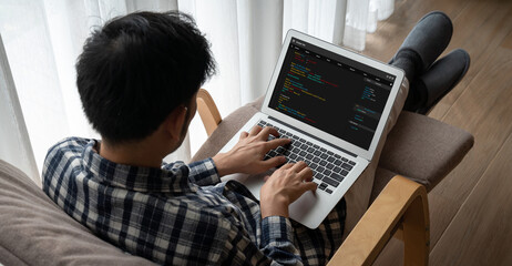Software development programming on computer screen for modish application and program coding