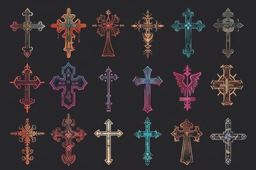 Wall Mural - Cross icon, christianity religion symbol, christian sign, cross shape, church emblem, catholicism symbol