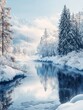 © lan - Winter Wonderland: Serene River Flowing Through Snowy Mountain Valley
