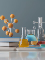 Canvas Print - 3D Flat Icon of Book and Chemistry Set Concept on Dreamy Background   Exciting Scientific Experiments and Learning with Ample Text Space