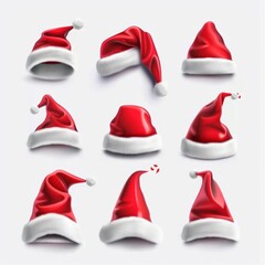 Wall Mural - Santa hat icon, christmas hat, santa claus cap , red holiday costume symbol, xmas hat sign on white