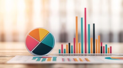 Sticker - Colorful Pie Chart and Bar Graph on Table.