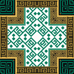 Sticker - Tribal ethnic style seamless pattern with square borders frames. Ornate greek background. Beautiful colorful geometric ornament. Abstract ornamental elegant design. Greek key meander. Endless texture.