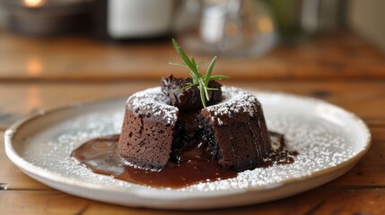 Canvas Print - Showcase the velvety smoothness of a decadent chocolate lava cake, with its gooey molten center and dusting of powdered sugar.