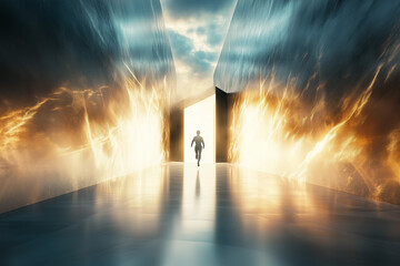 Wall Mural - dynamic_image_of_a_person_running_towards