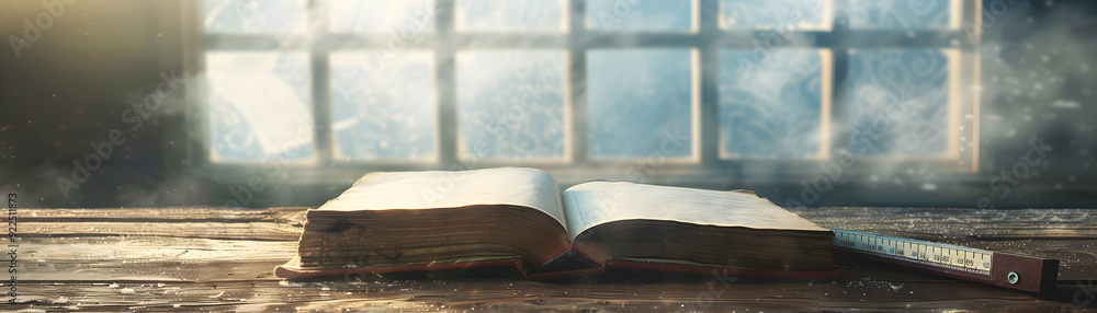 Book Ruler Background Education Foundation: Book and Ruler Concept Against Dreamy Background ...
