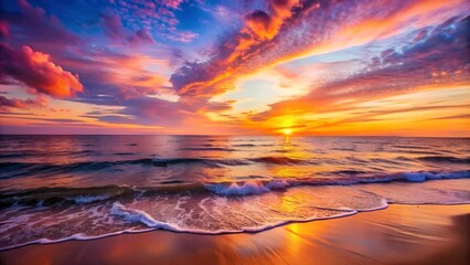 Wall Mural - A Symphony of Warm Colors as the Sun Dips Below the Horizon  AI Generated