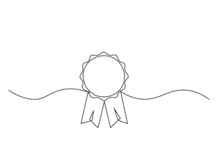 continuous one line drawing of award badge. achievement ribbon line art vector illustration. editabl