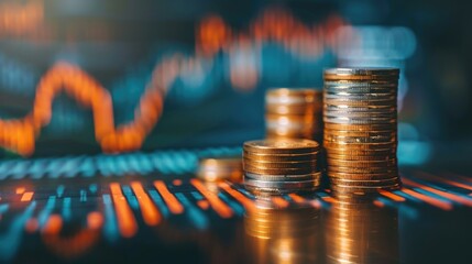 Stock funding or money saving graph with coins. Background for business ideas and design. Chart for financial investment concept