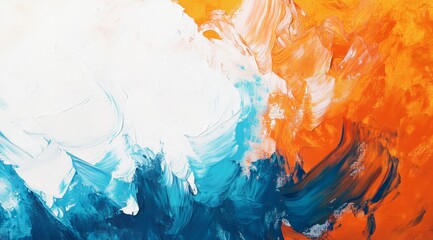 Wall Mural - this dynamic abstract painting beautifully showcases striking waves in blue and orange, enhanced wit