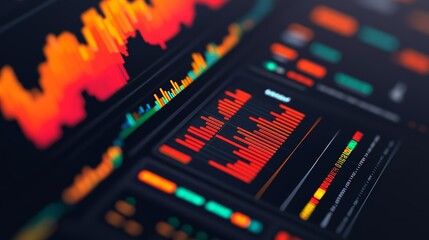 Digital illustration of a fintech startup's innovative mobile app interface with charts and analytics