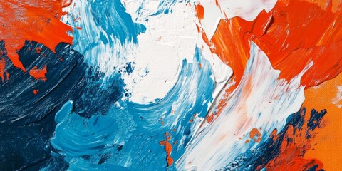 Wall Mural - this abstract artwork features a vibrant harmony of bold blue, orange, and white in captivating flui