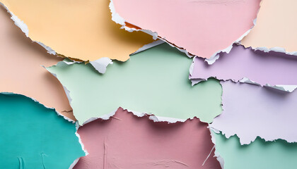 Wall Mural - ripped pastel-colored wallpaper with ripped paper pieces