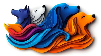 An abstract design representing the concept of innovation in the pet business, with dynamic shapes and vibrant colors symbolizing growth and creativity.