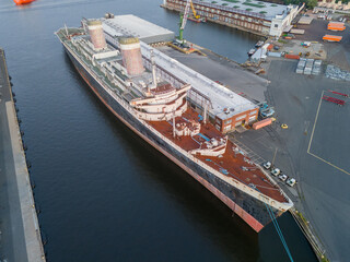 Philsdelphia, Pennyslvania USA- 2024, August 13: The S.S. United States berthed in Philadelphia PA. The SS United States may soon be sold and moved to Escambia County, FL to become an artifical reef 