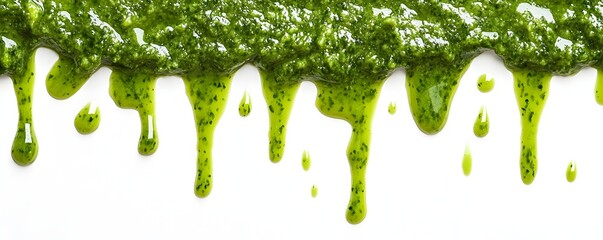 Abstract dripping green liquid on lush foliage   Organic eco friendly natural background for