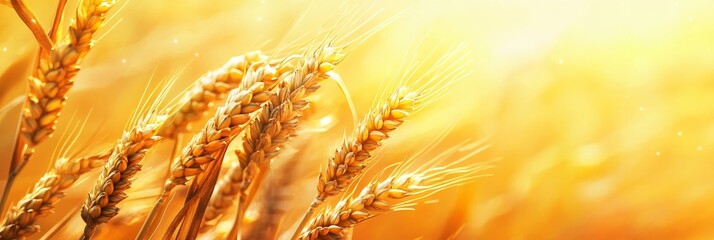 Canvas Print - A close-up of golden wheat stalks bathed in warm sunset light, representing harvest, abundance, and nature's bounty.