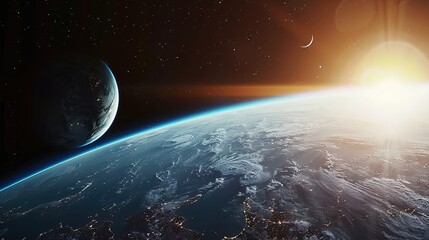Wall Mural - A Planet's Sunrise With Another Planet Visible In The Distance