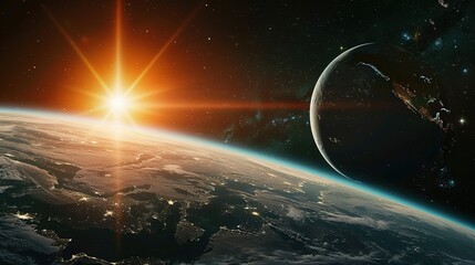 Wall Mural - Sunrise Over a Distant Planet With Another Planet in View