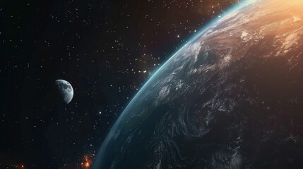 Wall Mural - Earth and a Crescent Moon in a Starry Night Sky
