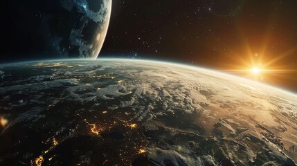Wall Mural - Earthrise with a Distant Planet and Sun in the Background