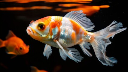 Goldfish in the aquarium. Beautiful goldfish swimming in the water.