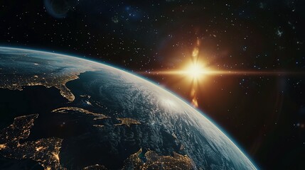 Wall Mural - Earth From Space With Sun Rays And Stars