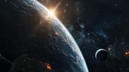 Wall Mural - Earthrise with Sun and Stars in Space