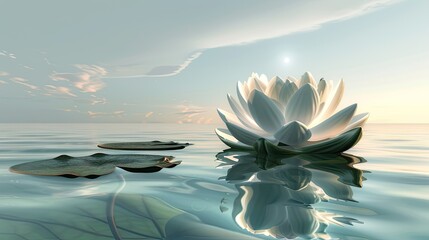 Canvas Print - A beautiful white lotus flower floats on the water