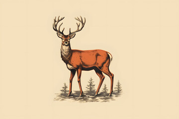 deer illustration classic vintage style woods deer, deer hunting illustration