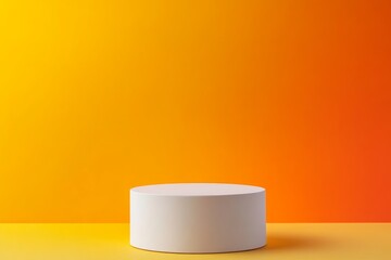 Wall Mural - a simple white pedestal is positioned in front of a bright orange and yellow gradient background, su