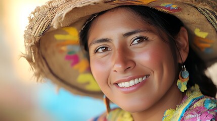 A beautiful Bolivian woman. Bolivia. A beautiful Bolivian woman. A smiling woman wearing a traditional hat and colorful attire, embodying cultural heritage and warmth.  #wotw