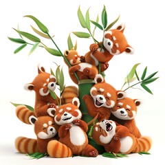 Sticker - Cute Red Pandas Having Fun in the Bamboo Forest.