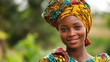 © Vivid Canvas - A beautiful Congolese woman. Republic-of-the-Congo. A beautiful Congolese woman. A smiling woman in a vibrant traditional African outfit poses against a lush green background, exuding confidenc. #wotw