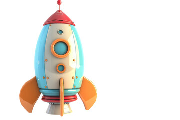 3d bright and cheerful cartoon rocket isolated on transparent background