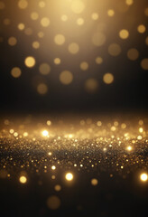 Poster - Shiny background with black and gold radiant bokeh, soft glow