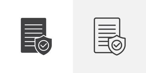 Contract coverage vector icon set black filled and outlined style.