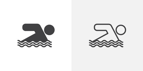 Wall Mural - Swim vector icon set black filled and outlined style.