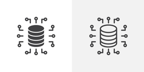 Sticker - Data aggregation vector icon set black filled and outlined style.