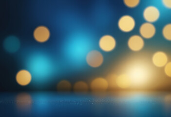 Wall Mural - Shiny background with blue and gold radiant bokeh, soft glow