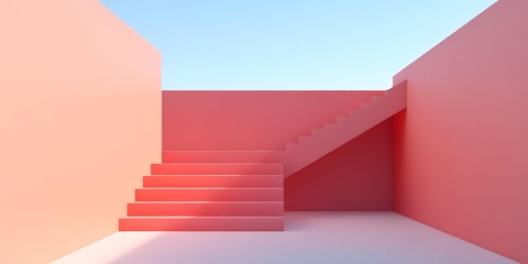 Poster - Minimalist Pink Stairs and Walls Geometric Abstract Background