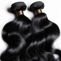 Wall Mural - Two stacks of Brazilian hair bundles in black, close-up, 