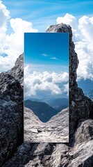 Wall Mural - Mountain View Through Rock Frame