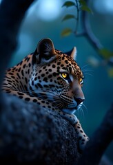 Wall Mural - Portrait of a leopard on a tree..