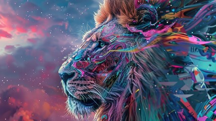 Wall Mural - Colorful Lion Portrait