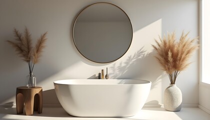 Wall Mural - modern bathroom interior with a big mirror..