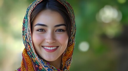 A beautiful Uzbek woman. Uzbekistan. A beautiful Uzbek woman. A smiling woman wearing a colorful scarf exudes warmth and cultural charm in a natural outdoor setting. . #wotw