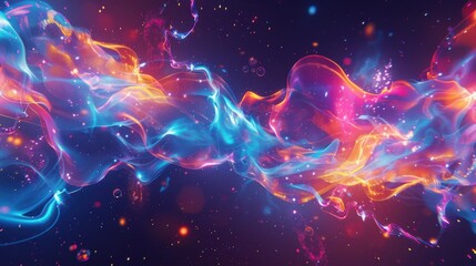 Wall Mural - Vibrant Abstract Energy Flow in Neon Colors on Dark Background